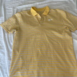 Nike Men's Polo Shirt in Yellow and White Stripes